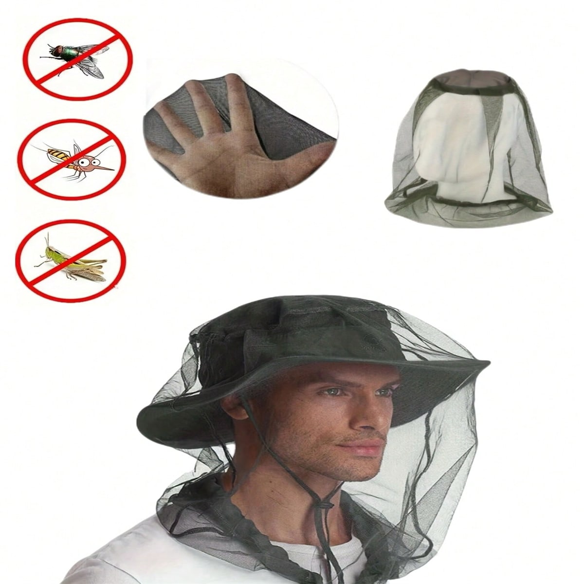 Outdoor Camping Mosquito Net - Lot de 2 chapeaux de pêche